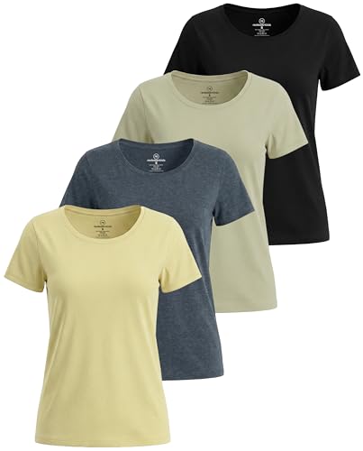 4 Pack Women's Cotton T Shirts Short Sleeve Crew Neck Tops Basic